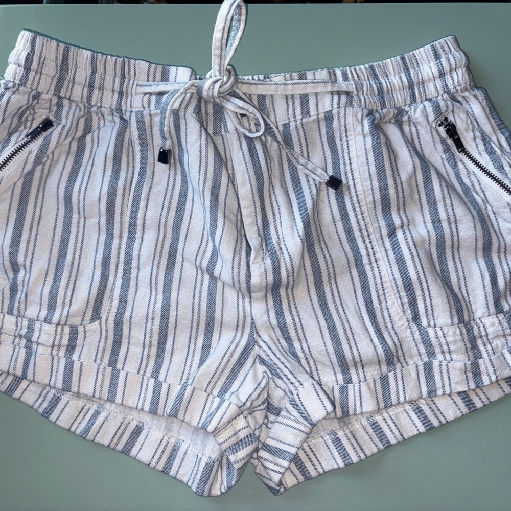 Linen Striped Blue Women's Shorts